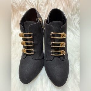 Limelight Black and Gold Ankle Booties with Decorative Clasps